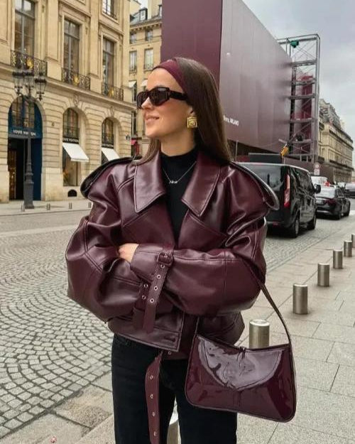 Nola | Veste en Cuir Élégante avec Détails de Luxe aux Épaules