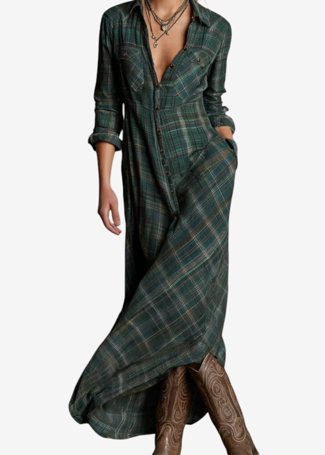 Celine | Robe longue à carreaux au style bohème chic