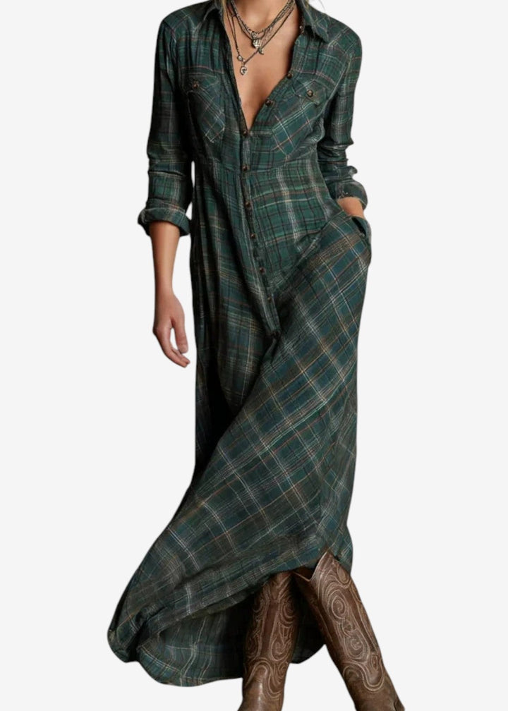 Celine | Robe longue à carreaux au style bohème chic