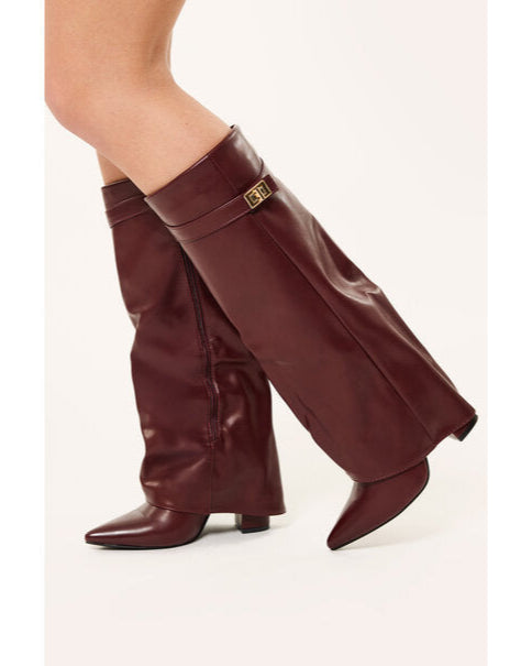 Bordeaux - Bottes Vegan Brillantes Hautes